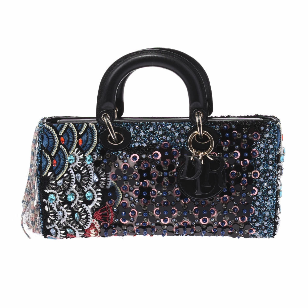 Christian Dior Runway Bag Sequin Fringe Black Leather Handbag